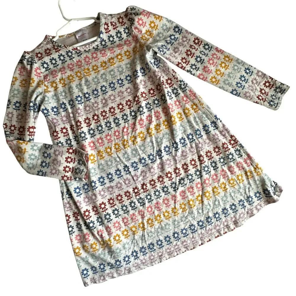 Hanna Andersson Floral Dress Size 130 cm (Girls 8) Gray Multicolor Cotton Casual